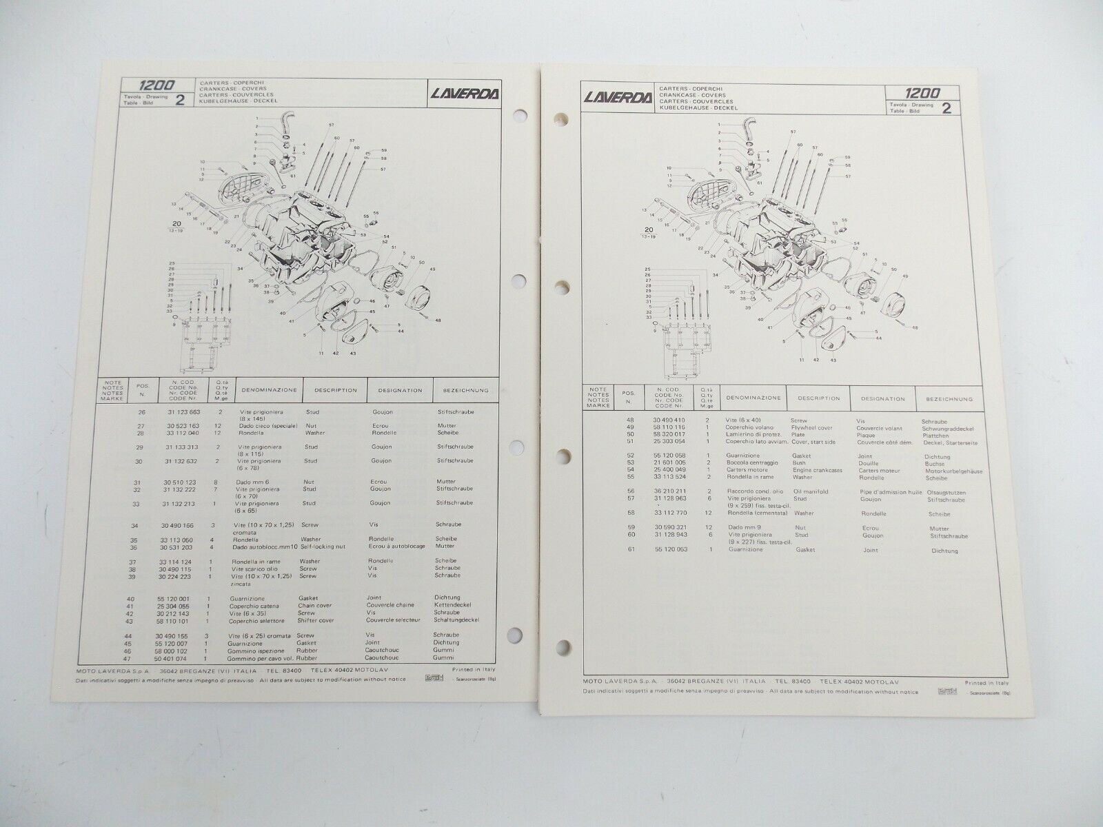 OEM 1970's LAVERDA 1200cc PARTS MANUAL DIAGRAM BOOK MOTOR CHASSIS ITALIAN - MotoRaider