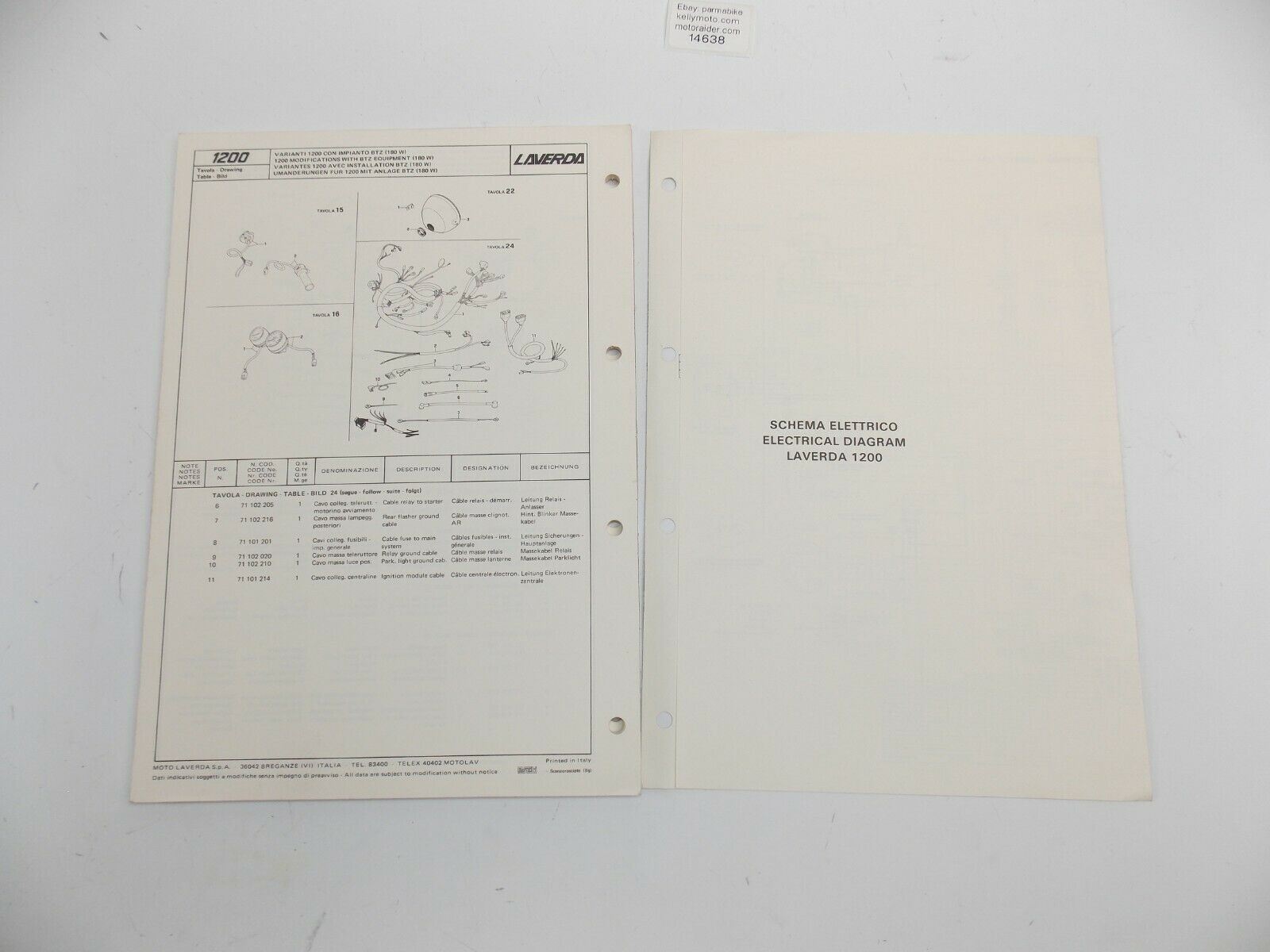 OEM 1970's LAVERDA 1200cc PARTS MANUAL DIAGRAM BOOK MOTOR CHASSIS ITALIAN - MotoRaider