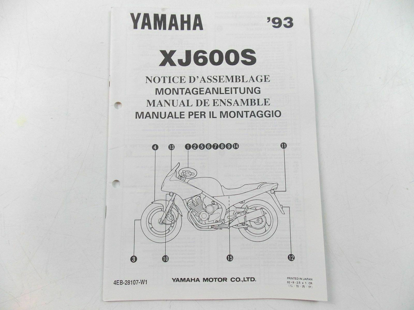 NOS YAMAHA  1993  DEALER ASSEMBLY MANUAL BOOK XJ600S 4EB-28107-W1 - MotoRaider