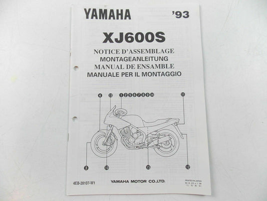 NOS YAMAHA  1993  DEALER ASSEMBLY MANUAL BOOK XJ600S 4EB-28107-W1 - MotoRaider