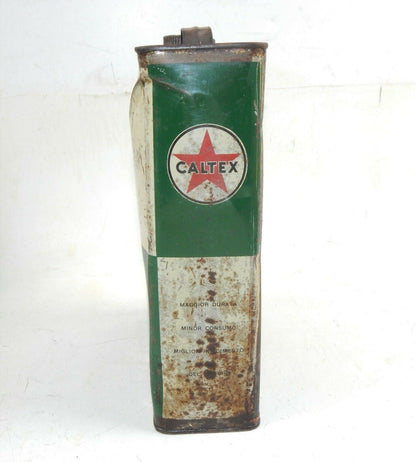 1960's CALTEX MOTOR OIL CAN CONTAINER 1 GAL TIN 11.5x9x3.5" ITALIAN FERRARI FIAT - MotoRaider