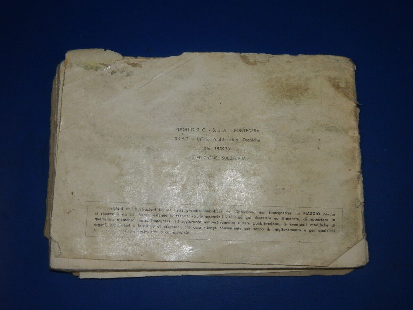 1960's OEM VESPA PIAGGIO SPRINT VELOCE/GTR USE MAINTENANCE OWNER MANUAL BOOK - MotoRaider