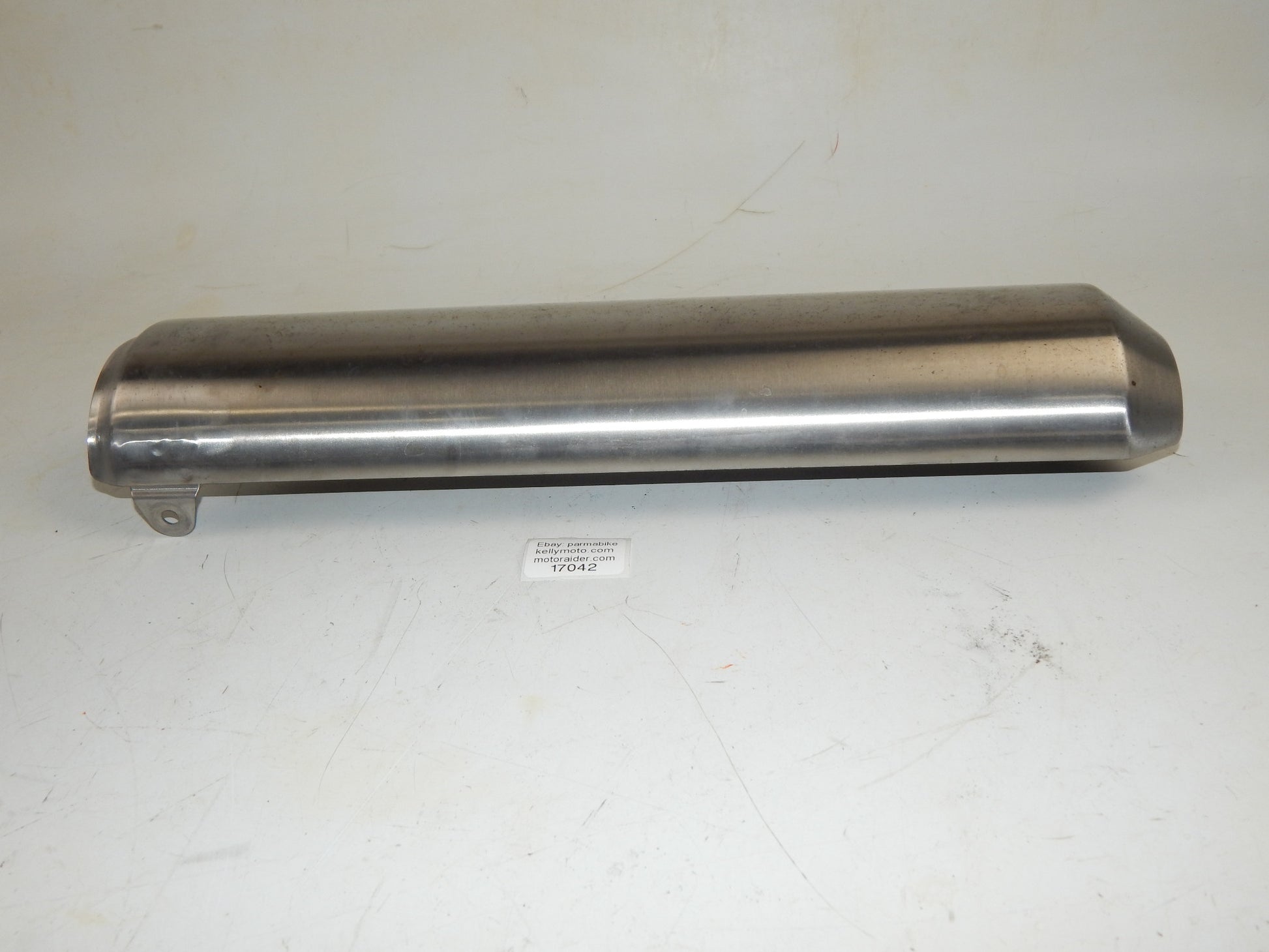 EXHAUST MUFFLER STAINLES SHIELD L=17.5" W=4.75" MOTORCYCLE SCOOTER MOPED VINTAGE - MotoRaider