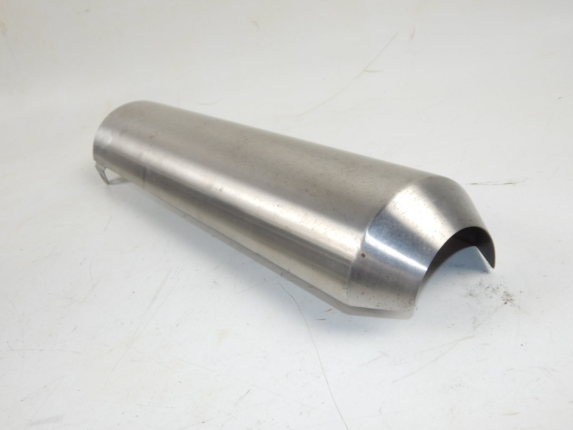 EXHAUST MUFFLER STAINLES SHIELD L=17.5" W=4.75" MOTORCYCLE SCOOTER MOPED VINTAGE - MotoRaider