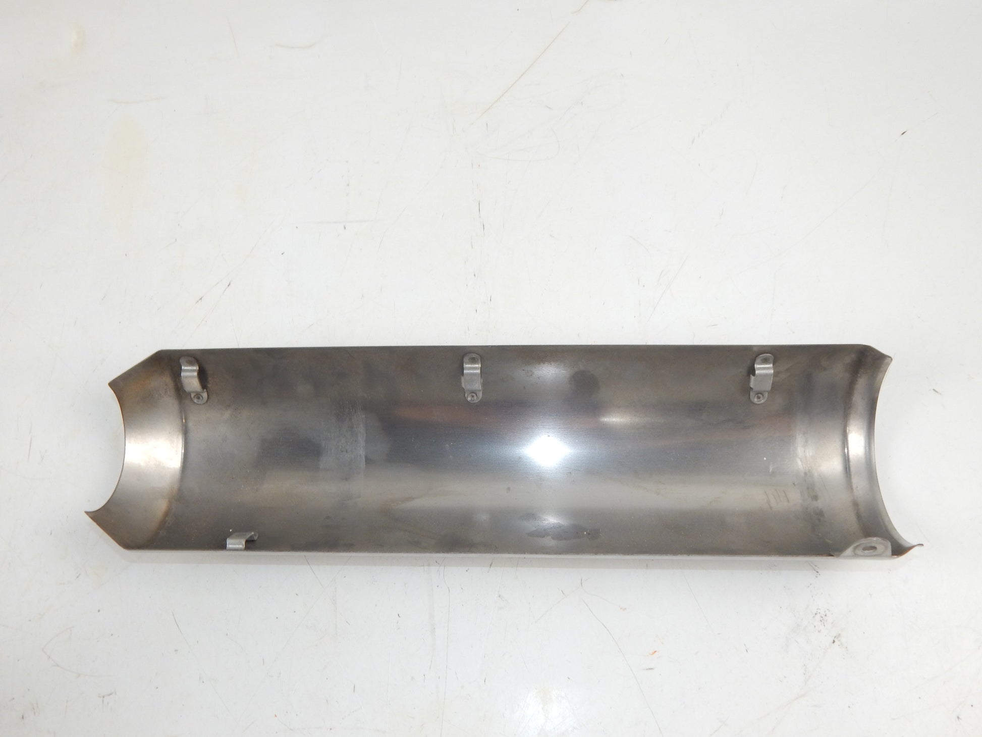 EXHAUST MUFFLER STAINLES SHIELD L=17.5" W=4.75" MOTORCYCLE SCOOTER MOPED VINTAGE - MotoRaider