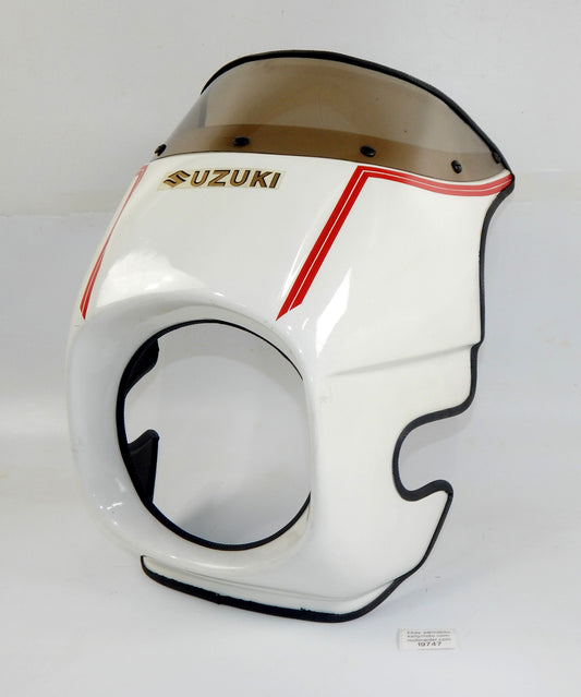 1990's WHITE FRONT FAIRING BROWN WINDSHIELD SCREEN SUZUKI GS GT RG VINTAGE W=13" - MotoRaider