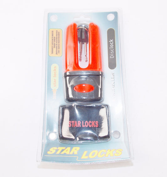 NOS STAR LOCKS MOTORCYCLES RED BRAKE DISC LOCK SECURITY SUZUKI YAMAHA CAGIVA KTM - MotoRaider