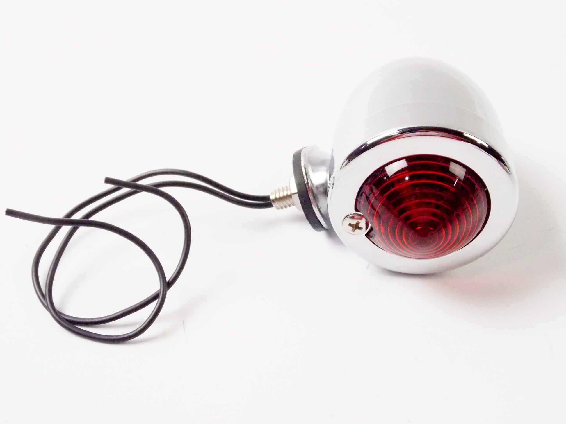 CUSTOM CHROME RED BULLET LIGHT BLINKER FLASHER 2 LEAD W/BOTTOM MOUNT - MotoRaider