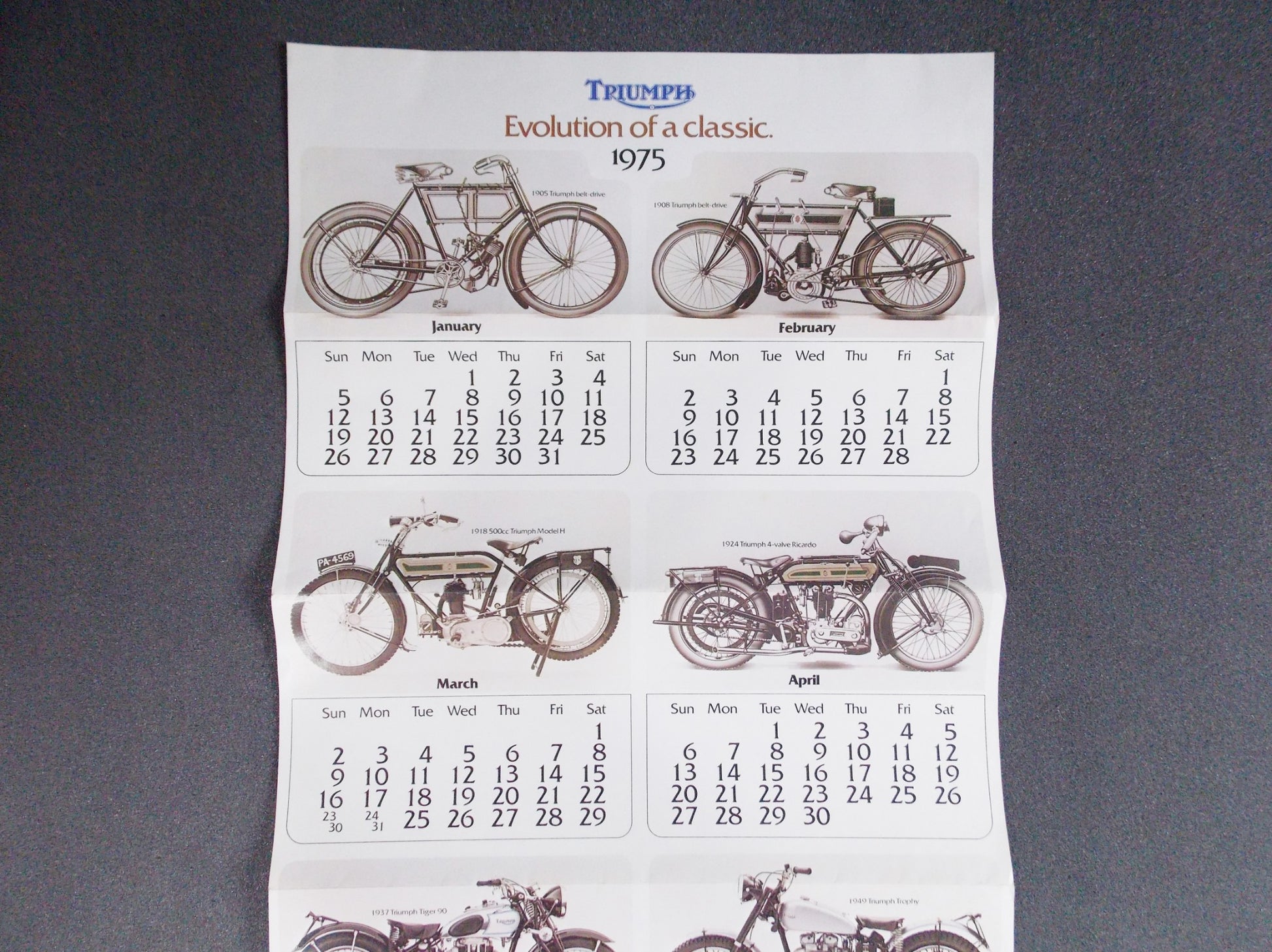 1975 TRIUMPH Trident T160 DEALER CALENDAR EVOLUTION OF A CLASSIC - MotoRaider