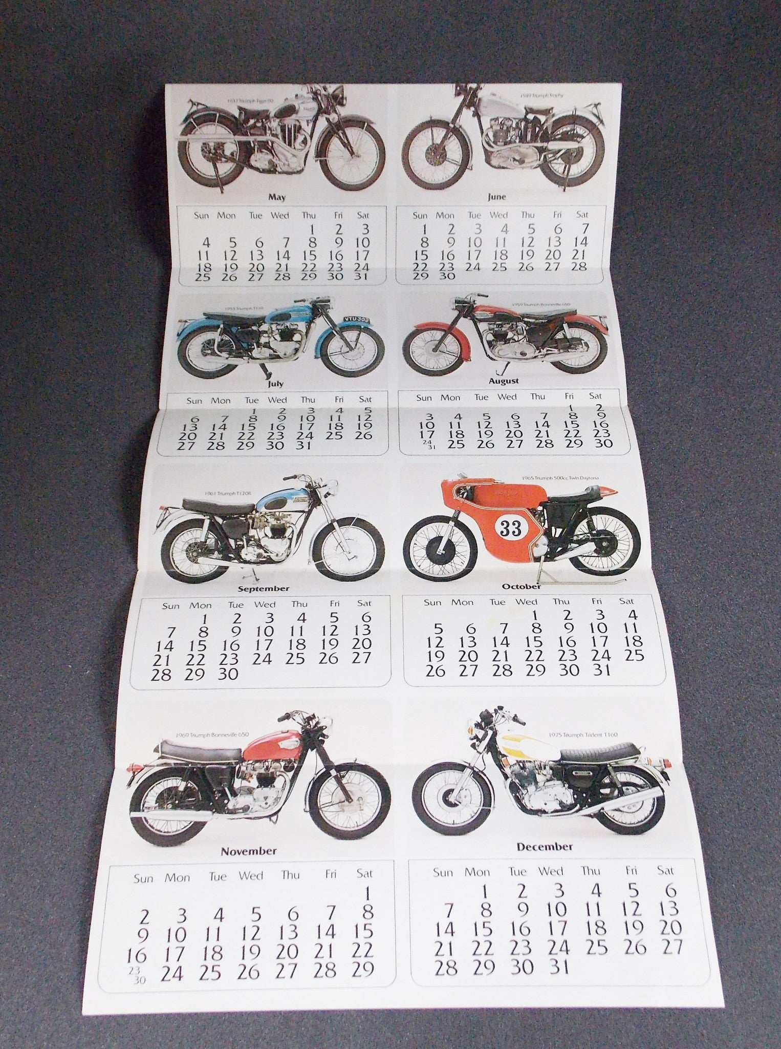 1975 TRIUMPH Trident T160 DEALER CALENDAR EVOLUTION OF A CLASSIC - MotoRaider