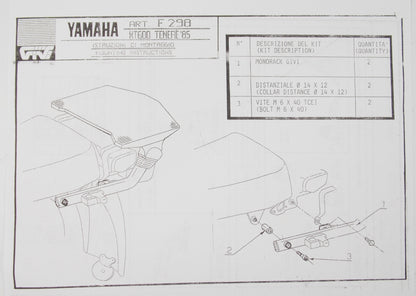 GIVI YAMAHA 1985 XT 600 TENERE LUGGAGE CARRIER MONORACK MOUNTING PLATE KIT F 298 - MotoRaider