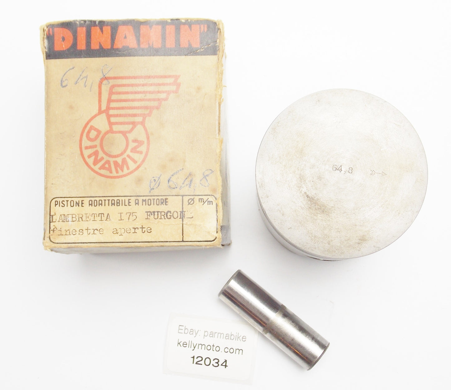 NOS DINAMIN PISTON + PIN DIAMETER 64.8 mm LAMBRETTA 175 FURGONE TRI SERVICAR - MotoRaider