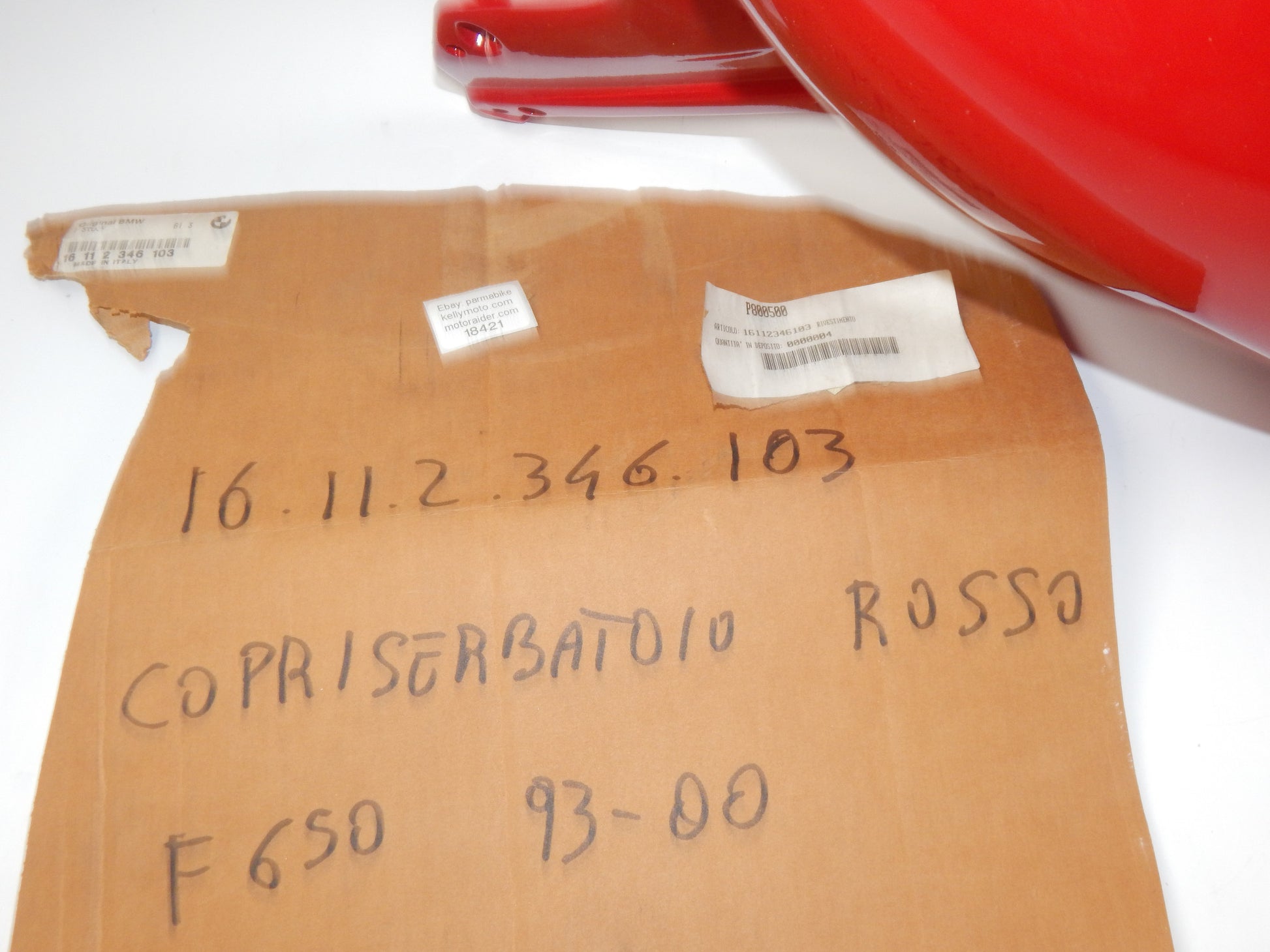 NOS 1993-2000 BMW F650 FUEL GAS TANK COVER PLASTIC SKIN RED 16112346103 ITALY - MotoRaider
