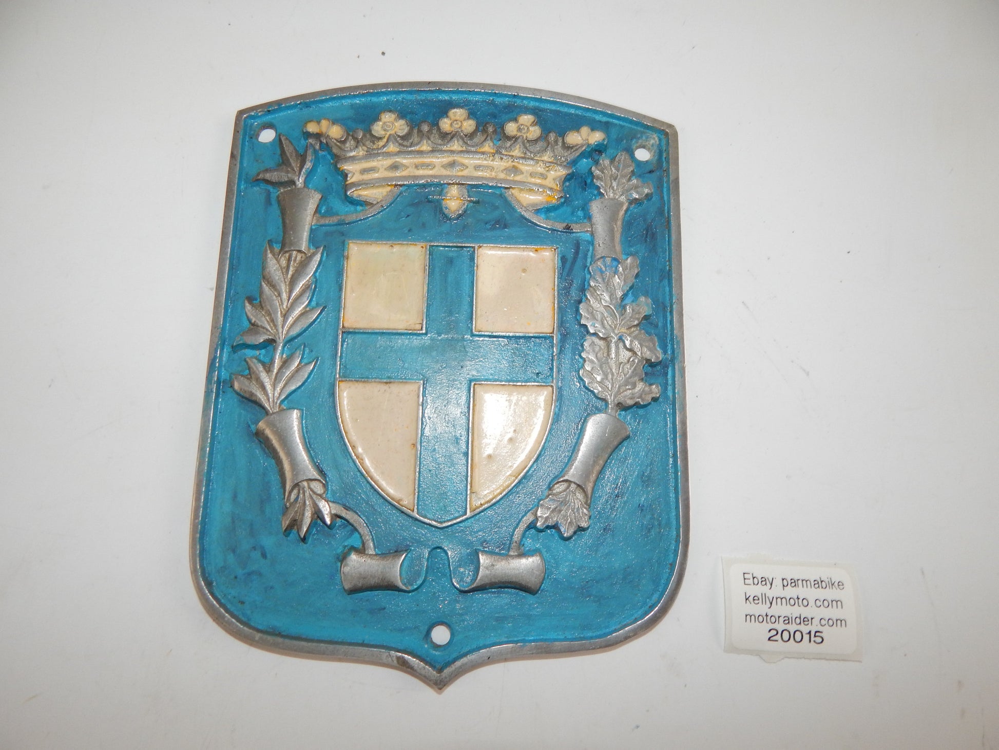 1950's CITY of PARMA ITALY ALUMINUM LOGO PLATE USED ON PUBLIC BUSES 152x197mm - MotoRaider