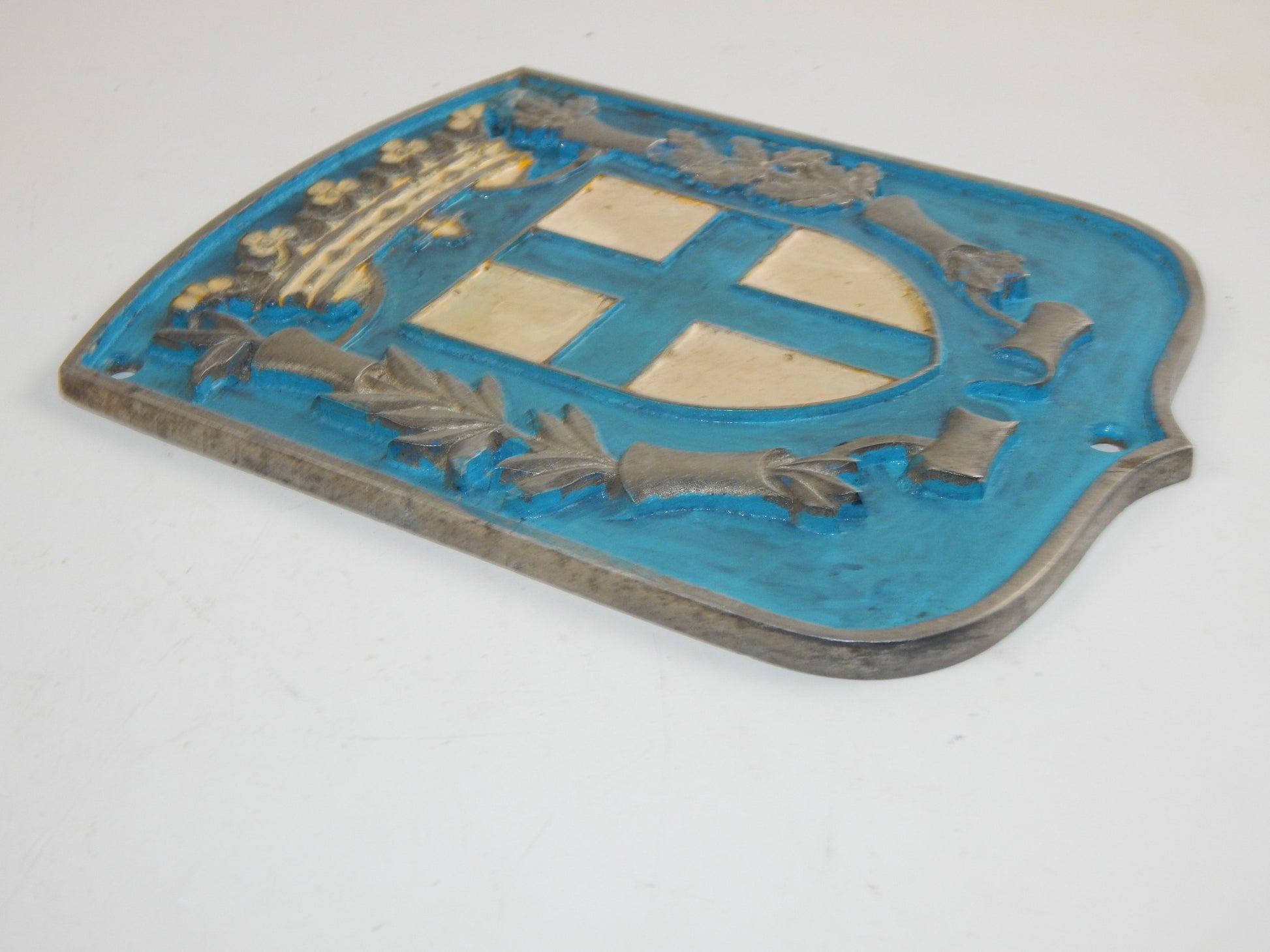 1950's CITY of PARMA ITALY ALUMINUM LOGO PLATE USED ON PUBLIC BUSES 152x197mm - MotoRaider