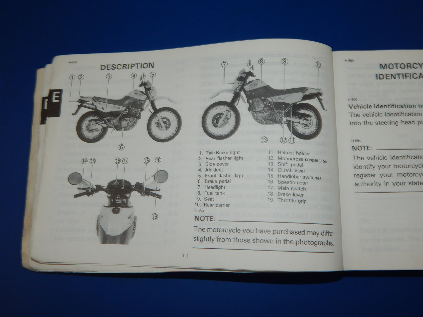 1989 YAMAHA XT 500E 600E USER OWNER MANUAL BOOK 3TB-28199-A0 MULTI LANGUAGE - MotoRaider