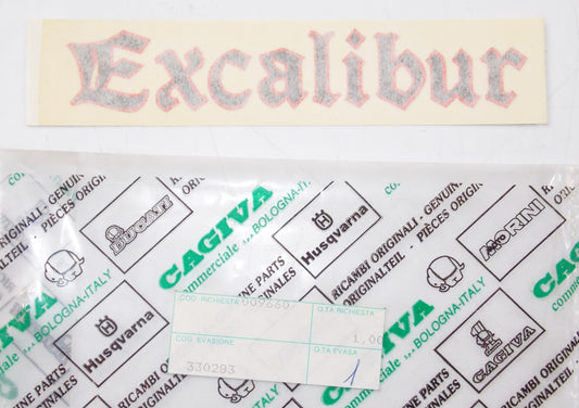 NOS OEM CAGIVA MORINI 1987 501 EXCALIBUR STIKER BLACK "EXCALIBUR" 330283 - MotoRaider