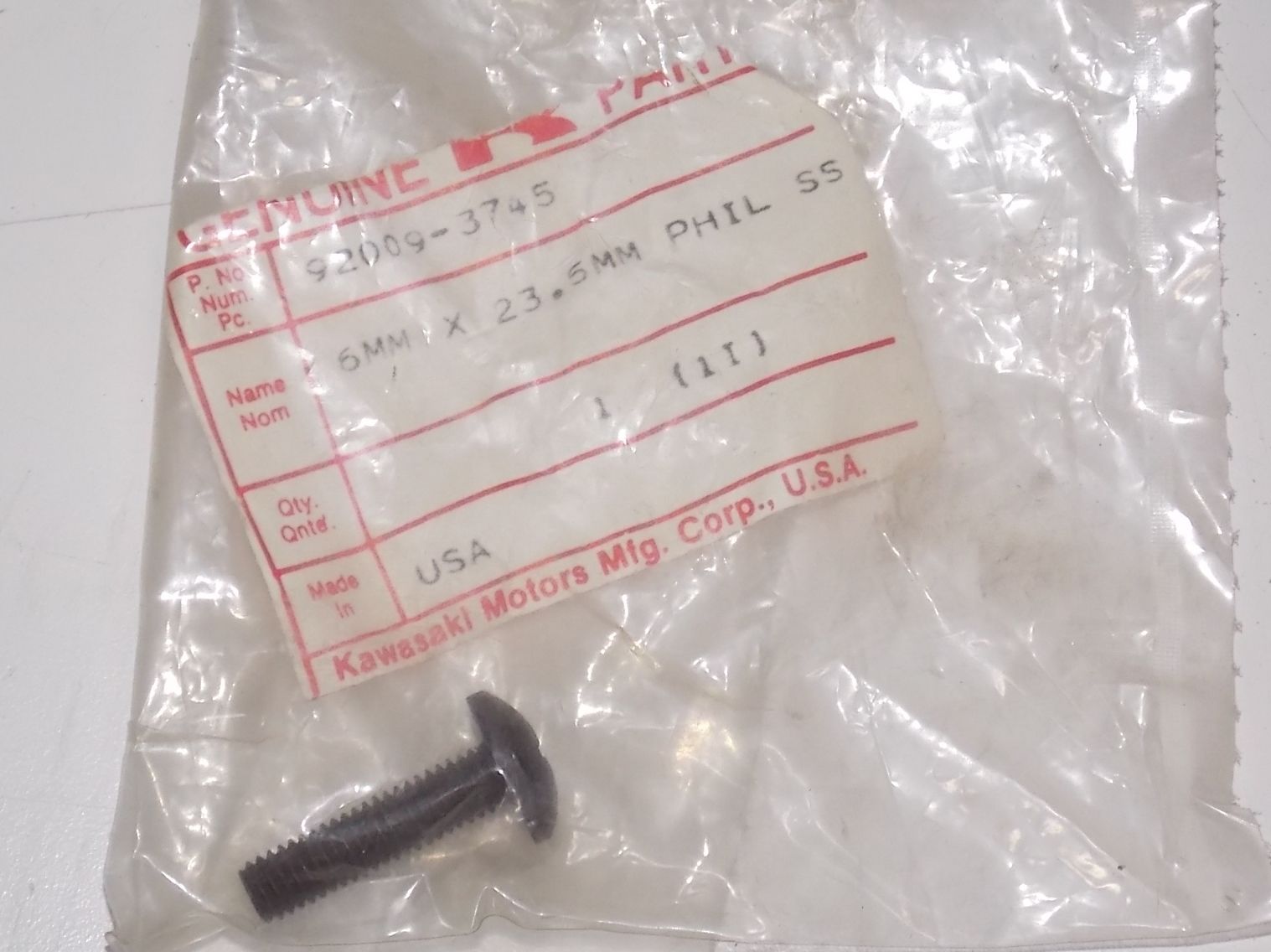 NOS OEM KAWASAKI 1989 1990 1993 Jet Ski JS650 6x23.5 HULL SCREW BOLT 92009-3745 - MotoRaider