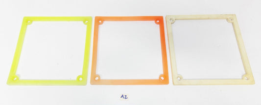 3 VINTAGE LICENSE PLATE FRAME BAZEL 6.5"X6.5" (165X165MM) WHITE ORANGE GREEN - MotoRaider
