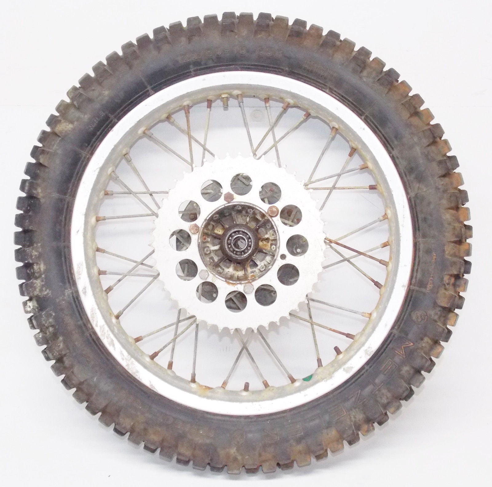 1970'S CAGIVA 18" REAR WHEEL SPOKES HUB TIRE RIM 47T SPROCKET VMX 125 250 500 - MotoRaider