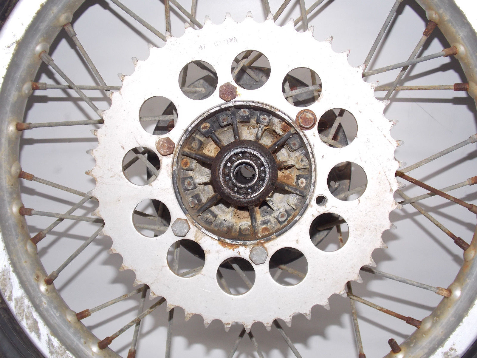 1970'S CAGIVA 18" REAR WHEEL SPOKES HUB TIRE RIM 47T SPROCKET VMX 125 250 500 - MotoRaider