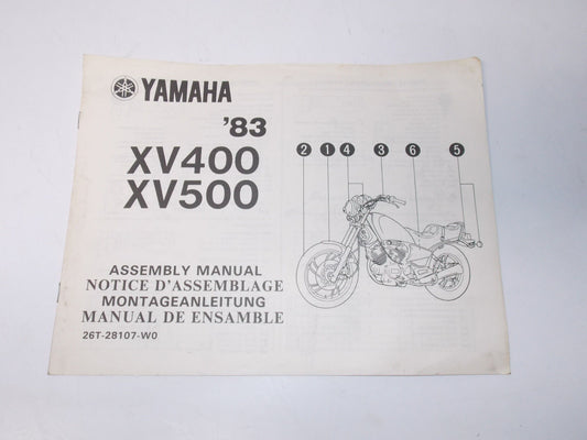 NEW YAMAHA 1983 XV400 XV500 ASSEMBLY MANUAL SET UP BOOK PAMPHLET 26T-28107-W0 - MotoRaider