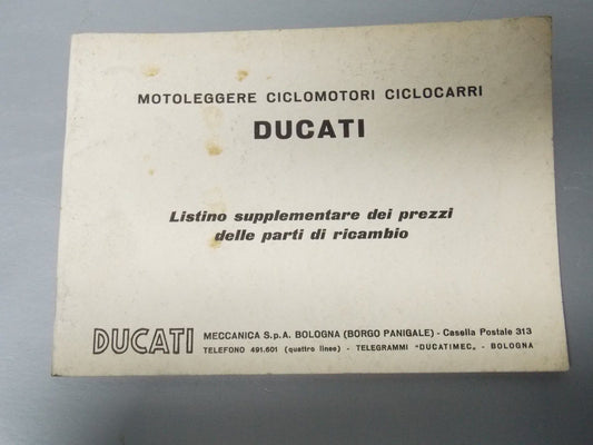 NEW DUCATI 1963 PRICE LIST SUPPLEMENT SPARE PARTS MANUAL BOOK LIGHT MOTORCYCLES - MotoRaider