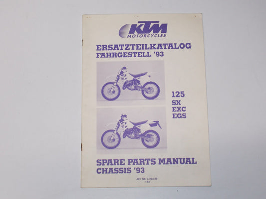 1993 KTM 125 SX EXC EGS CHASSIS FRAME SPARE PARTS MANUAL BOOK LIST 3.203.55 - MotoRaider
