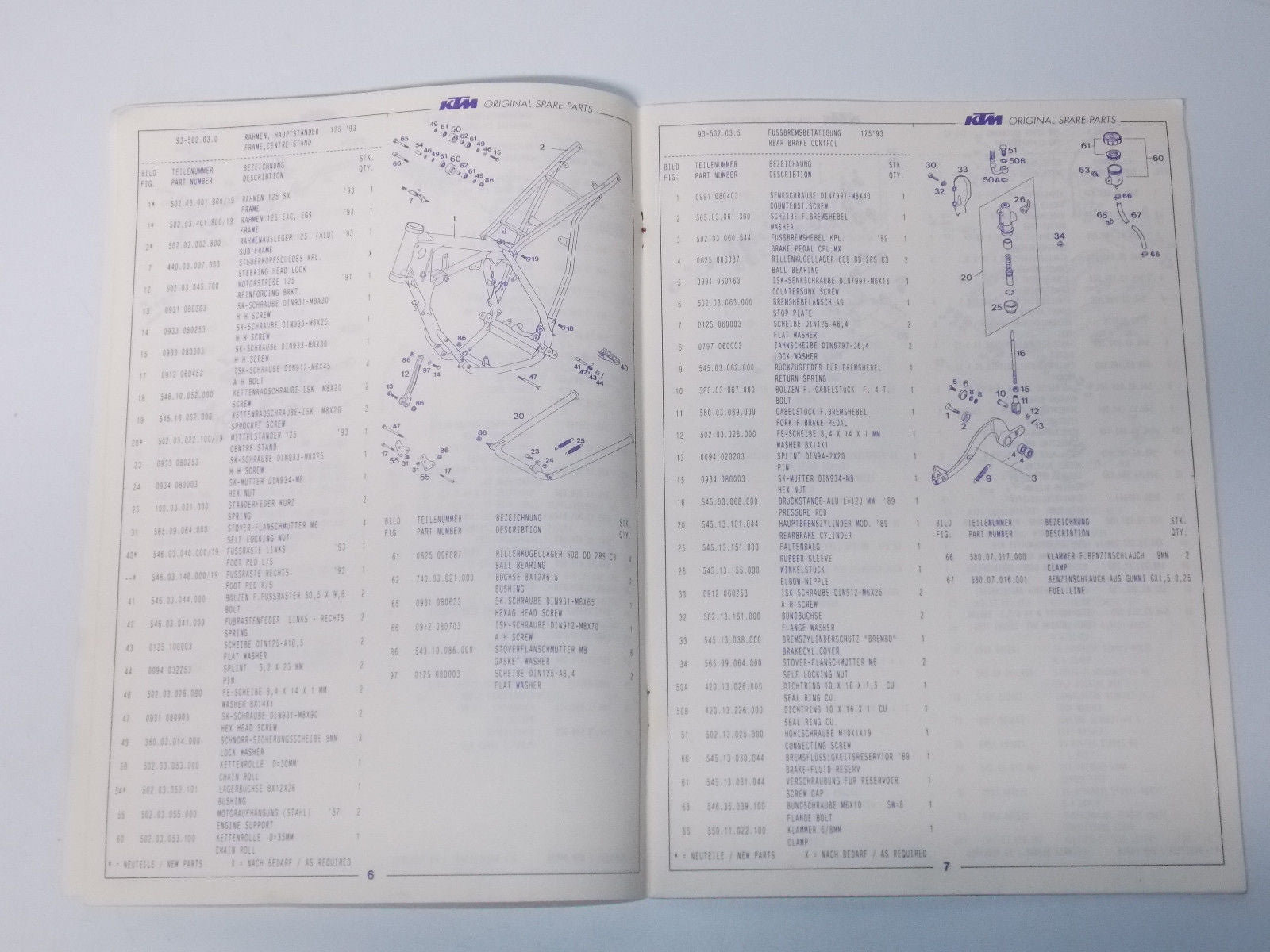 1993 KTM 125 SX EXC EGS CHASSIS FRAME SPARE PARTS MANUAL BOOK LIST 3.203.55 - MotoRaider