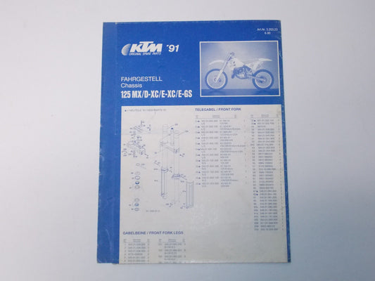 1991 KTM 125 MX D-XC E-XC E-GS CHASSIS FRAME SPARE PARTS POSTER LIST 3.203.23 - MotoRaider