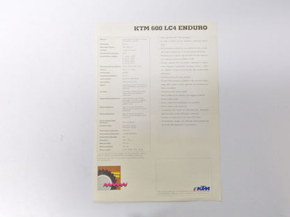1991 KTM 600 LC4 ENDURO FOUR STROKE BROCHURE DEPLIANT ADVERTISMENT ITALIAN - MotoRaider