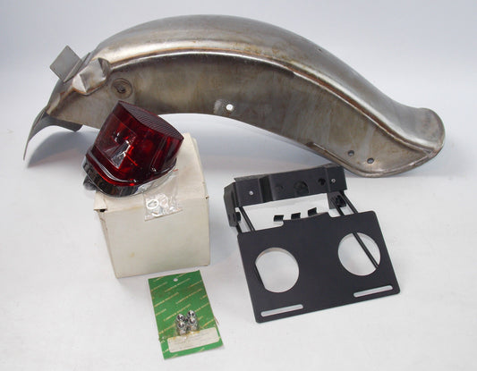 NOS CHROME SPECIALTIES FAT BOB REAR FENDER + TAILIGHT HD HARLEY BIG TWIN TO 1984 - MotoRaider