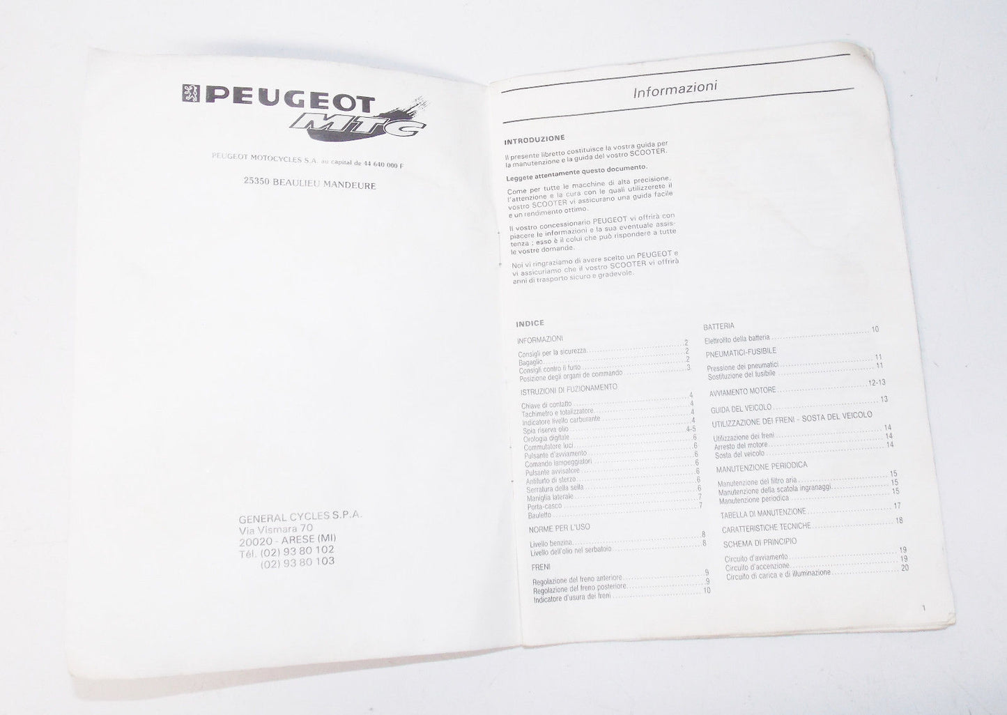 1990'S PEUGEOT SCOOTER OWNER MANUAL BOOK BOOKLET IN ITALIAN - MotoRaider