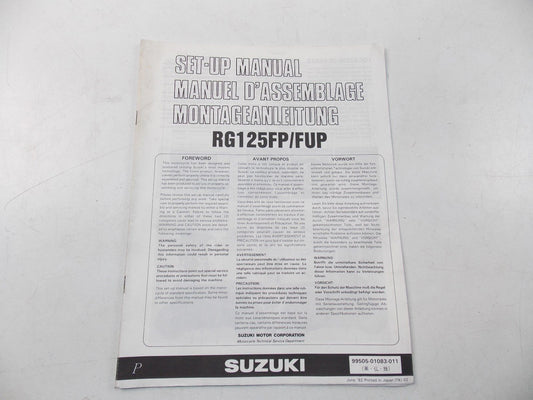 NEW SUZUKI 1992 SETUP MANUAL RG125FB/FUP ENGLISH FRENCH GERMAN 99505-01083-011 - MotoRaider