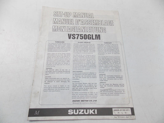 NEW SUZUKI 1990 SETUP MANUAL VS750GLM ENGLISH FRENCH GERMAN  99505-01191-011 - MotoRaider