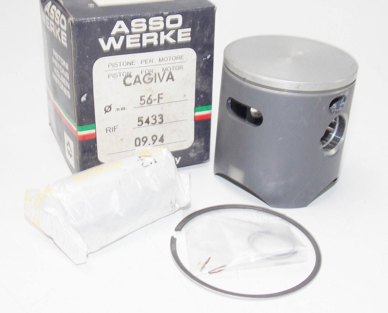 NOS 56-F ASSO WERKE PISTON 5433 1992 1994 CAGIVA CR WR 125cc MOTORCYCLE PIN RING - MotoRaider