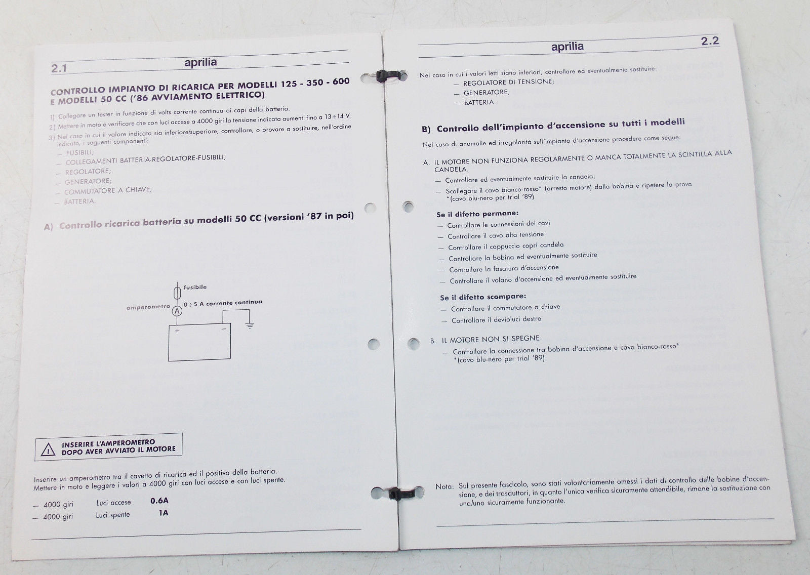 1990 UPDATE APRILIA ELECTRICAL SYSTEM COMPONENTS EFFICIENCY CONTROL MANUAL BOOK - MotoRaider