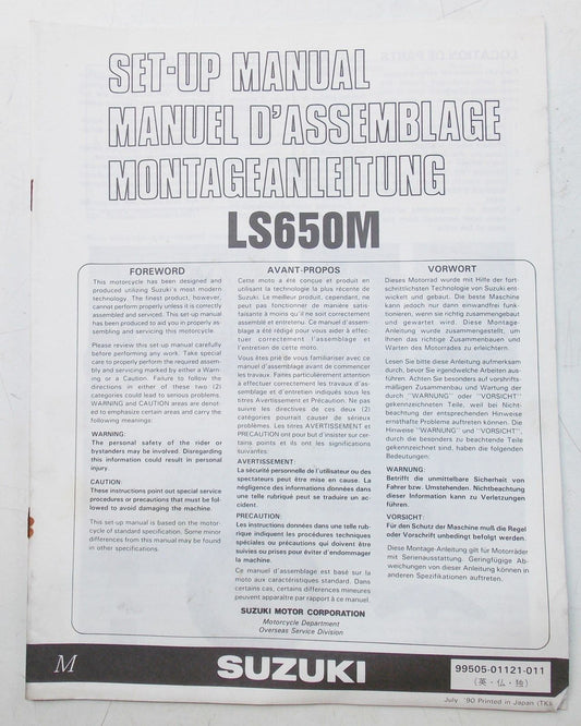 USED SUZUKI 1990 SET-UP MANUAL LS650-M   99505-01121-011 - MotoRaider