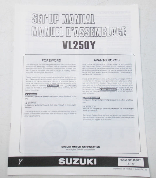 USED SUZUKI 1999 SET-UP MANUAL  VL250Y   99505-01140-01T - MotoRaider