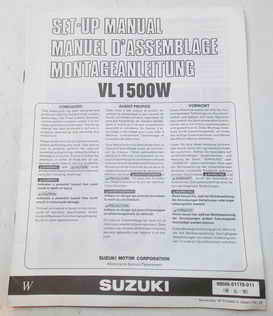 USED SUZUKI 1997  SET-UP MANUAL  VL1500W   99505-01178-011 - MotoRaider