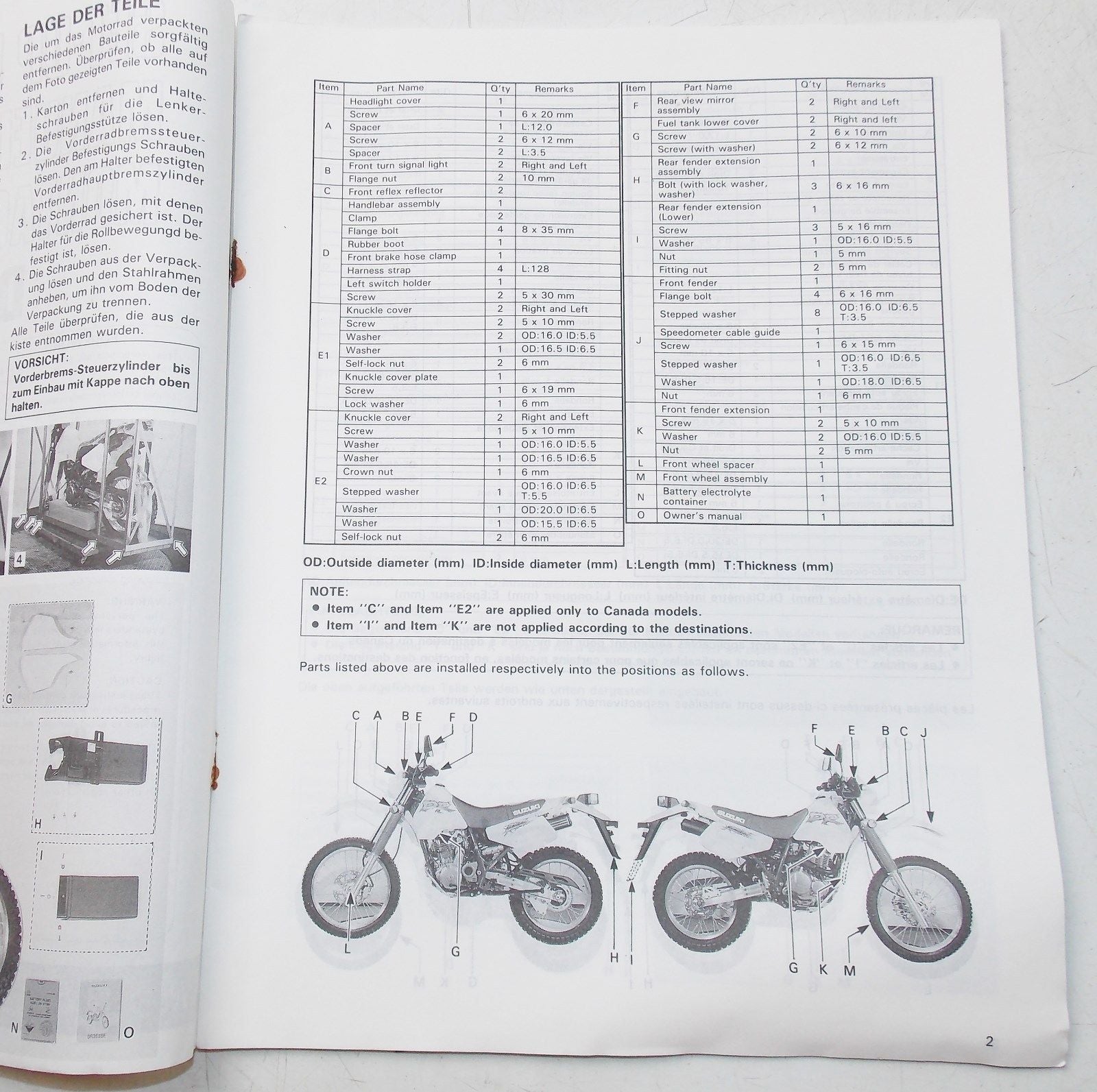 USED SUZUKI 1993  SET-UP MANUAL DR350SER   99505-01304-011 - MotoRaider