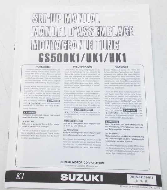 USED SUZUKI 2000  SET-UP MANUAL S500K1/UK1/HK1  99505-01131-011 - MotoRaider
