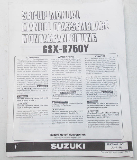 USED SUZUKI 2000 SET  UP MANUAL GSX-R750Y   99505-01210-011 - MotoRaider