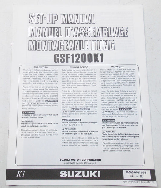 USED SUZUKI 2000 SET UP MANUAL GSF1200K1   99505-01011-011 - MotoRaider