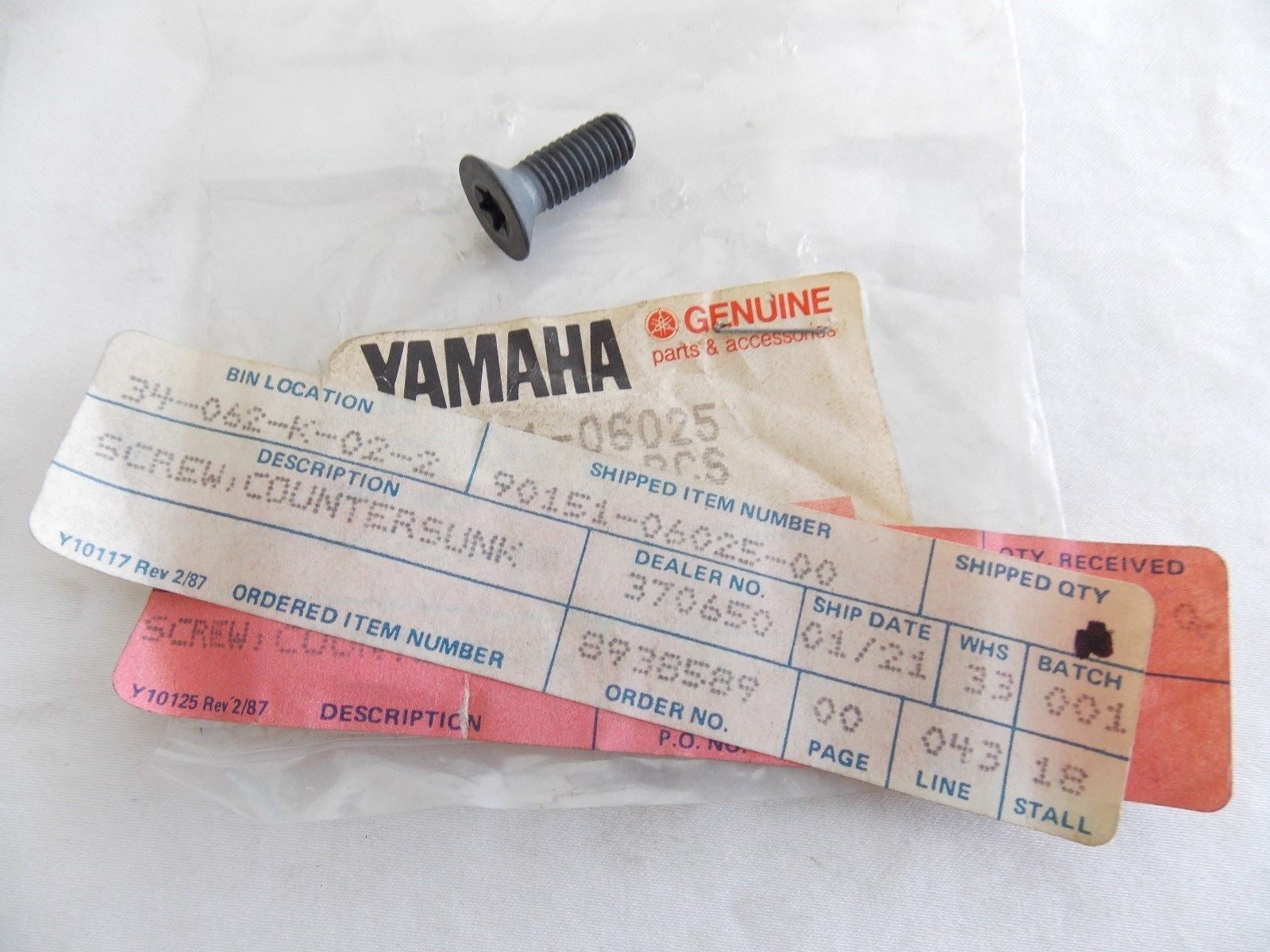 NOS YAMAHA 1983-2012 COUNTRY SUNK SCREW  YTM200 YFM350 XT225 DT20  90151-06025 - MotoRaider