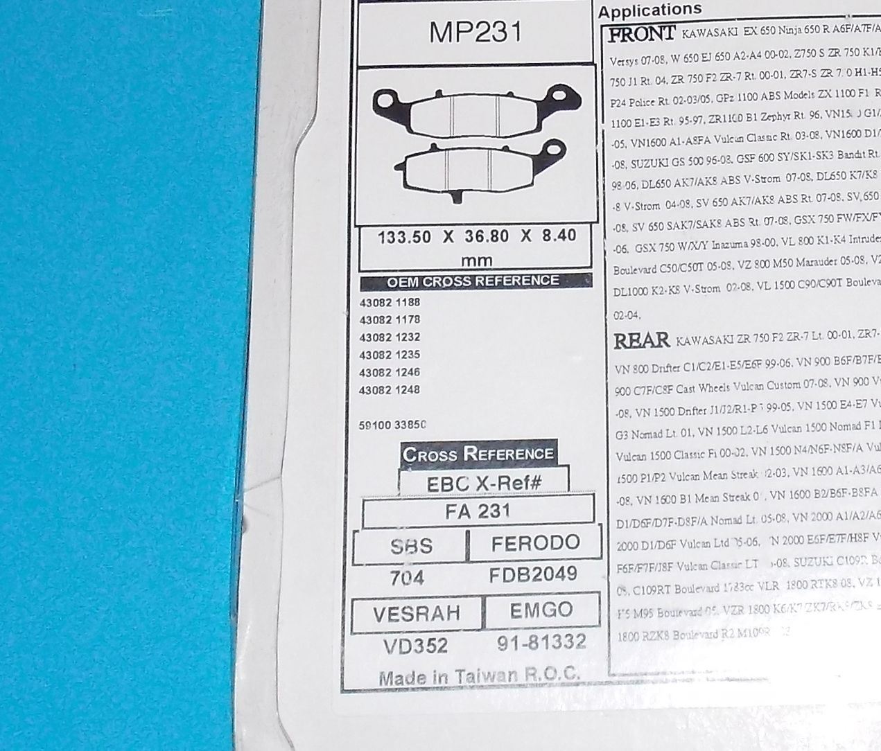 NOS EMGO BRAKE PADS 91-71925 FITS SUZUKI 1985-1992  LT230/250/500 - MotoRaider