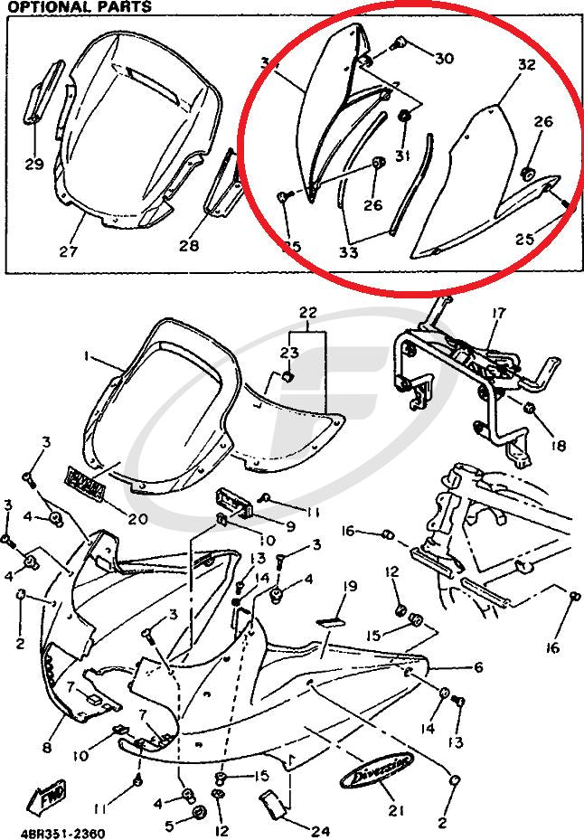 NOS YAMAHA FAIRING PROTECTOR GREEN 1992-1998 XJ600 S N 4BR-2834V 4BR-2834W LH/RH - MotoRaider