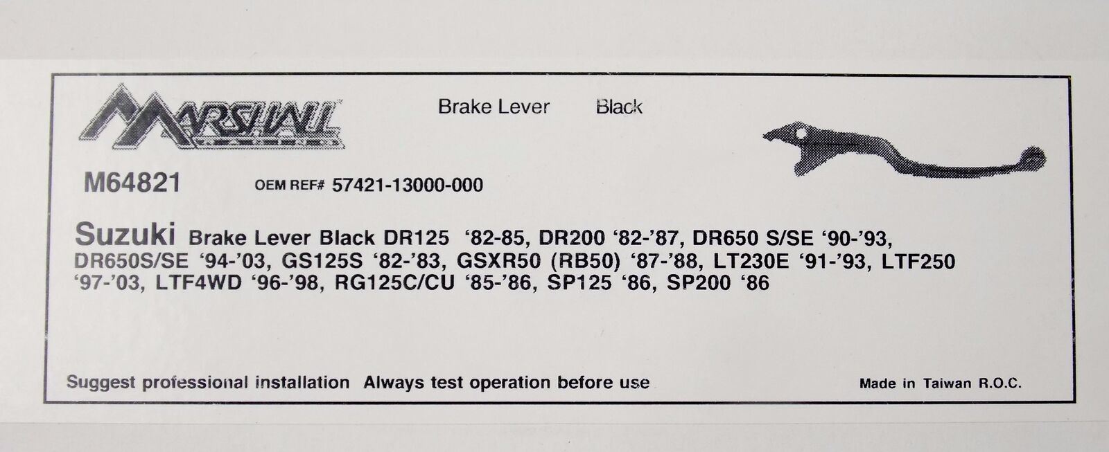 MARSHALL BLACK BRAKE LEVER SUZUKI DR650S GS125S LT M64821 | OE # 57421-13000-000 - MotoRaider