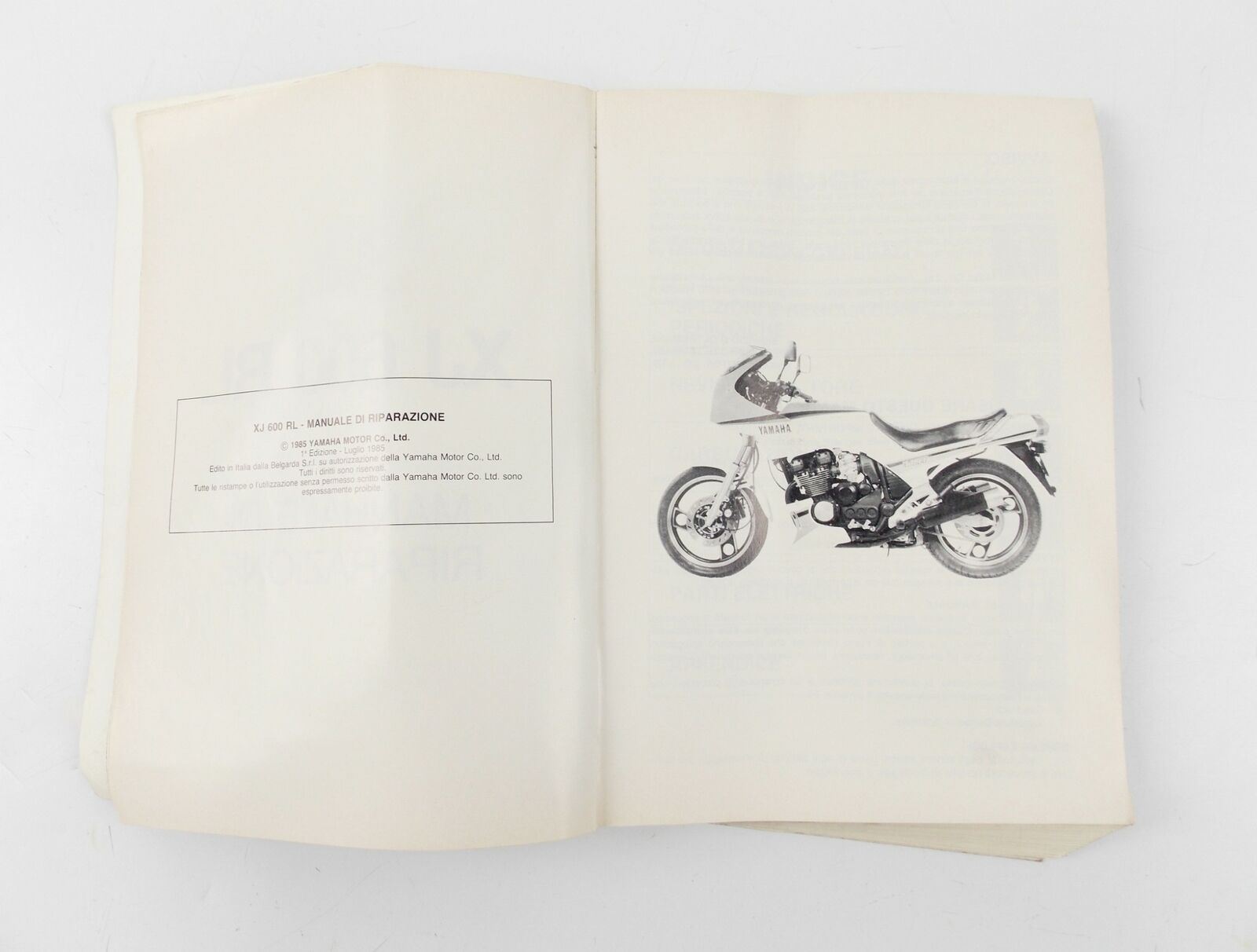 YAMAHA 1985 XJ 600 RL WORKSHOP MANUAL MAINTENANCE REPAIR BOOK ITALIAN - MotoRaider