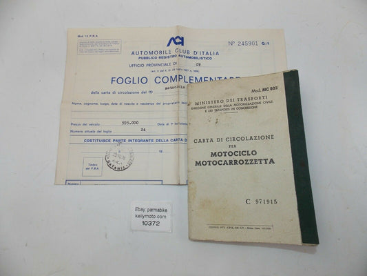 1976 BENELLI 125 ITALY OWNER CERTIFICATE CARTA CIRCOLAZIONE MOTORCYCLE DOCUMENT - MotoRaider